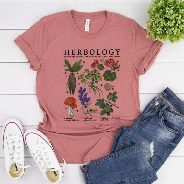 Herbology Plants T-shirt Magic Wizard Witchcraft School Shirt Plants Botanical Herbology Tee Unisex Short Sleeve Tees Wizard Top